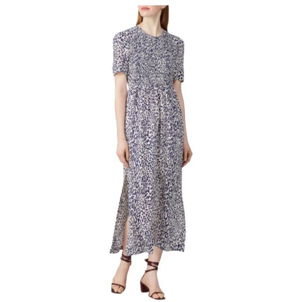 BAUM UND PFERDGARTEN Adamaris Blue White Leopard Smocked Maxi Dress EU 36 US 4